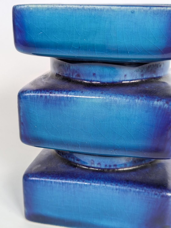 Cari Zalloni for Steuler Vase, Model 510, Space Age Ceramic Pillar, Cobalt & Turquoise (photo 8 of 16)