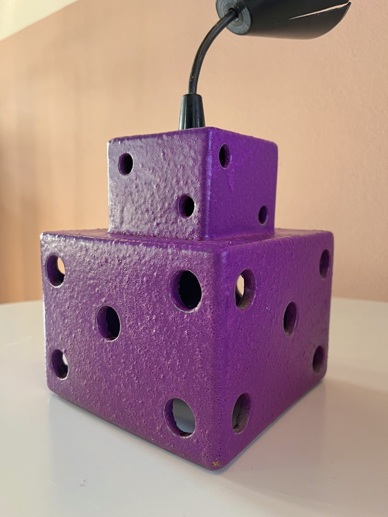 Image 1 of Gave vintage dobbelsteen lampen set. 2 stuks Fat Lava periode! Paars keramiek hanglamp