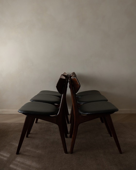 Image 1 of Vintage Dining Chairs by Louis van Teeffelen for AWA (Set of 6) | Reupholstered in Black Skai | Dutch Mid-Century | 1960s