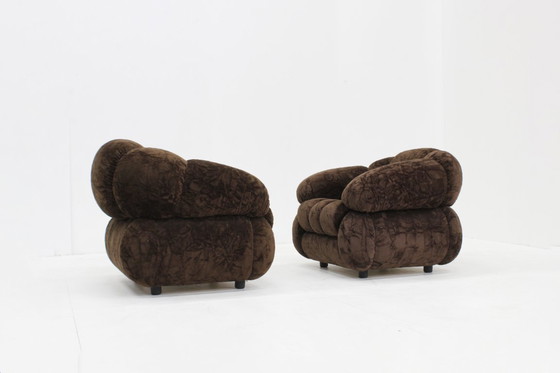 Image 1 of Set vintage italiaanse fauteuils bruin velvet jaren 70 