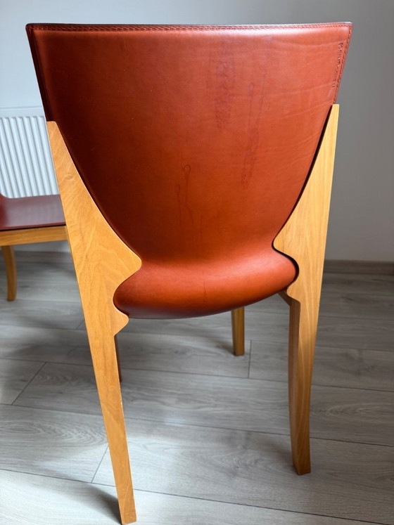 Image 1 of Original Matteo Grassi designer chairs in rare cognac leather – set of 8 in