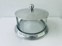 Vintage storage jar with aluminum lid and glass cylinder