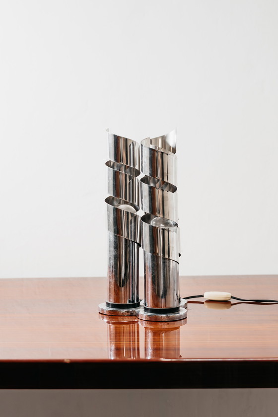 Image 1 of LAMA Italy 1970s Chromed Steel Spiral Design Table Lamp