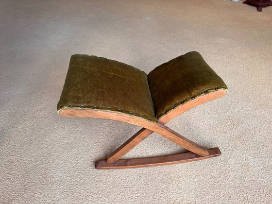 Image 1 of Vintage eiken schommelvoetenbank / poef