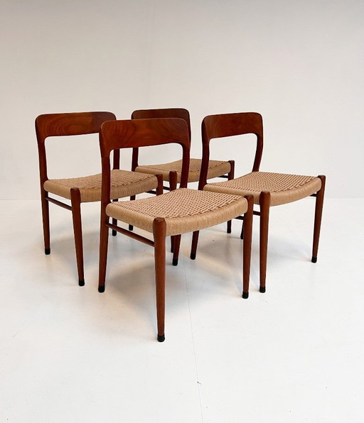 Gereviseerde set van 4 model 75 stoelen van Niels Møller, 1960's