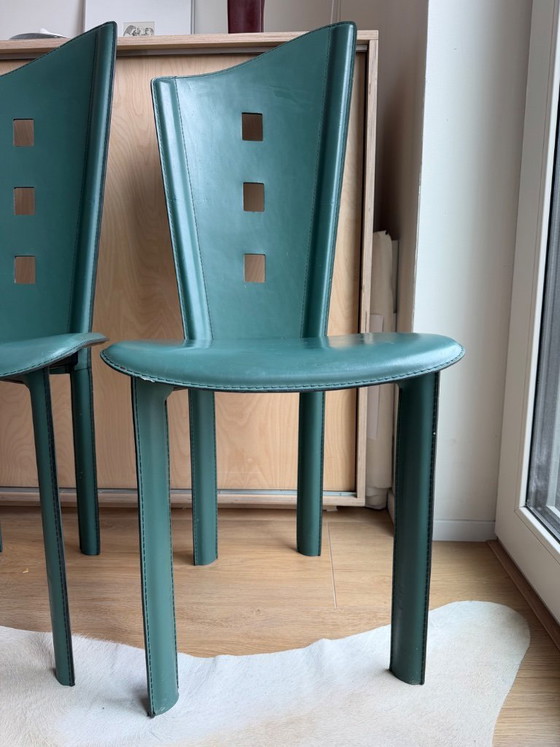 Image 1 of 4 Italiaanse design stoelen in teal/petrol kleur