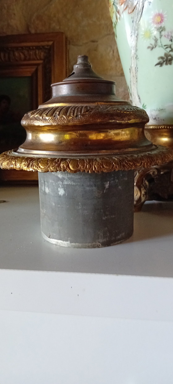 Image 1 of 19th Century Oil Lamp on a Celadon Vase from China, Daoguang Period (1820-1850), on Napoleon III Bronze