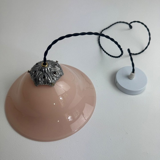 PAIR OF VINTAGE PINK OPALINE CONICAL PENDANT LIGHTS – Pendant lamps, Glass (photo 3 of 6)