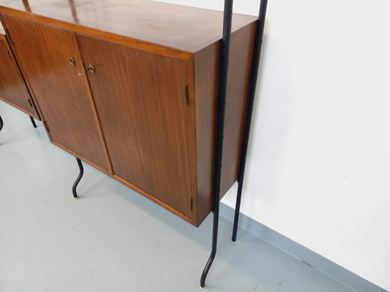 Image 1 of Libreria doppia componibile vintage italiana in legno e metallo degli anni '60