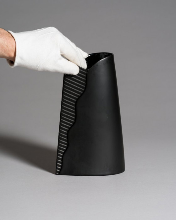 Image 1 of Rosenthal Porcelain Noire Vase Duo Uta Feyl “Memphis” & Ambrogio Pozzi “Totem"