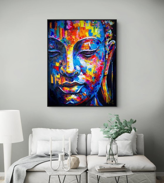 Image 1 of Peinture unique de Bouddha peinte à la main « Équilibre sacré » – Seksak Jaichumchen – 100×120 cm