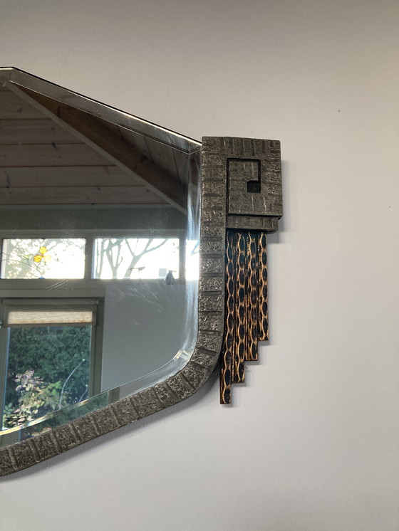 Image 1 of Miroir Art Déco en verre taillé/bois/métal