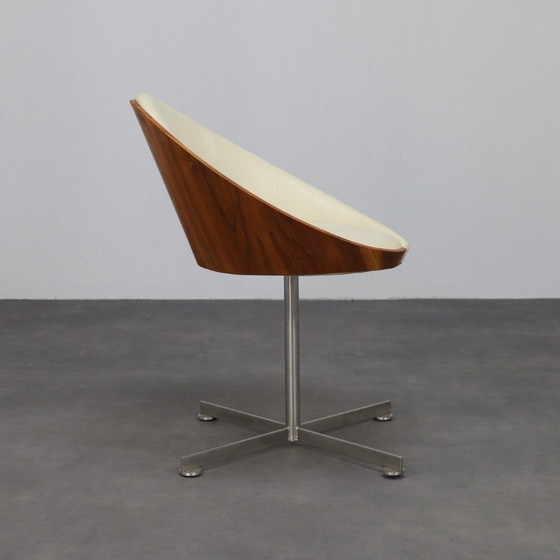 Image 1 of Mid-Century Modern Round Chair in Teak, Leather and Steel, 1960s
