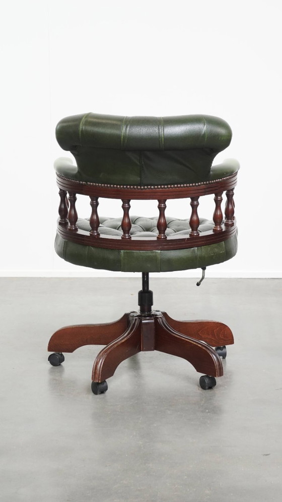 Image 1 of Green Beef Leather and Wood Chesterfield Office Chair