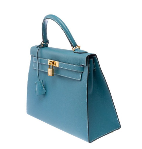 Image 1 of Zak HERMES Kelly 32 en Cuir Bleu - 103329
