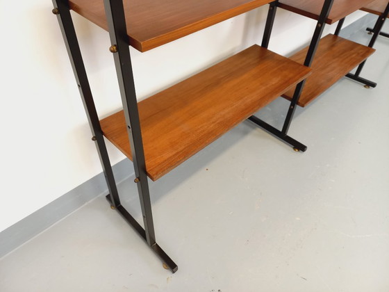 Image 1 of Vintage Italian triple modular bookcase in teak and metal from the 1960s