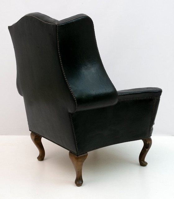 Image 1 of Georgische stijl Zeldzame originele Chesterfield leren fauteuil, jaren 1950