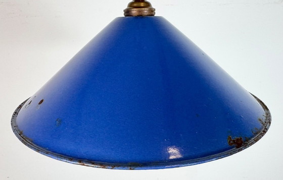 Image 1 of Lampada a sospensione industriale in smalto blu, anni '50