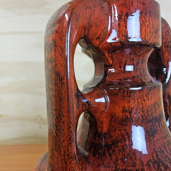 Image 1 of Lampe de table Fat Lava en céramique (70s) Lampe Scheurich West Germany (1970) abat-jour à motifs