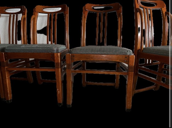 4 Schuitema Jugendstil Esszimmerstühle – Stoff, Holz (photo 11 of 11)