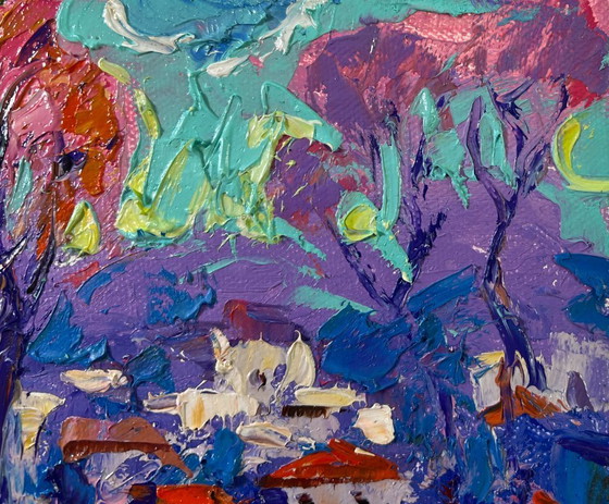 Image 1 of Original Oil Painting Summer Houses Landscape Morning in the village