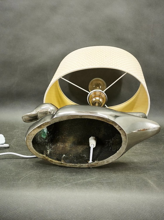 Image 1 of Italian Chrome Duck Table Lamp with Original Shade, 1970s