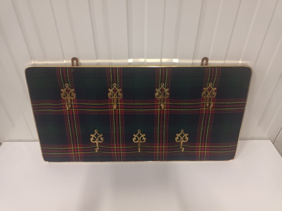 Wall Coat Rack with Scottish Plaid – Brass, Textile (photo 2 of 7)