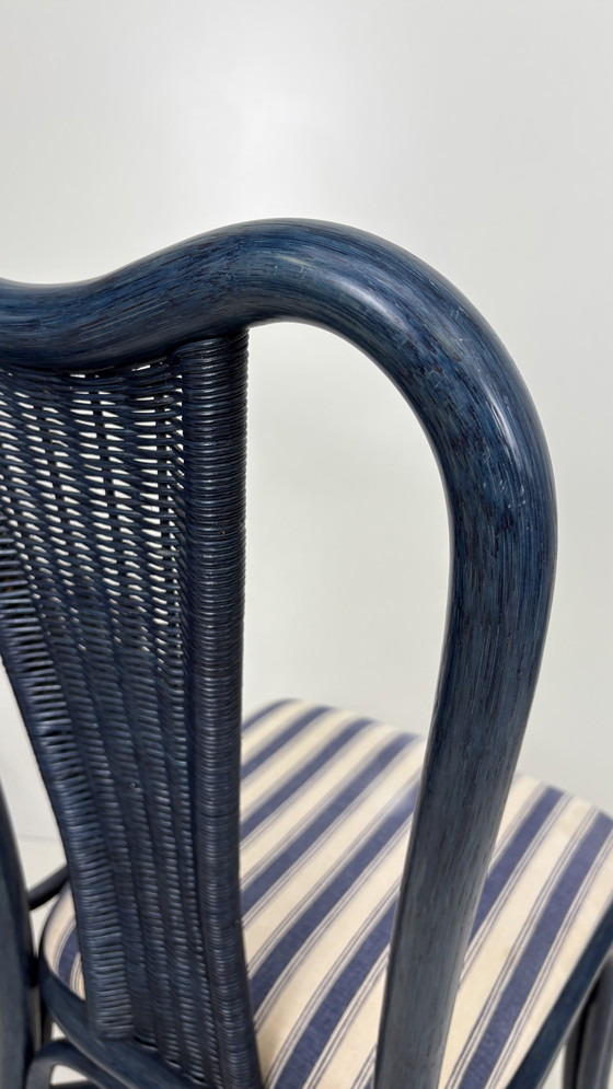 Image 1 of Vintage set eighties manou bamboo chairs dining table top glass