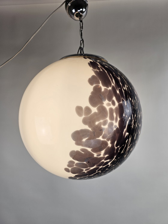 Image 1 of Large globe lamp diameter 45cm Italy 60s glass white and purple