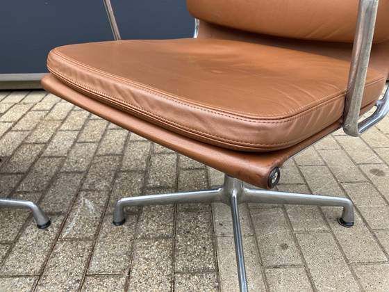 Image 1 of 4x Cognac Leather Vitra Office Chairs EA108 Softpad Swivel