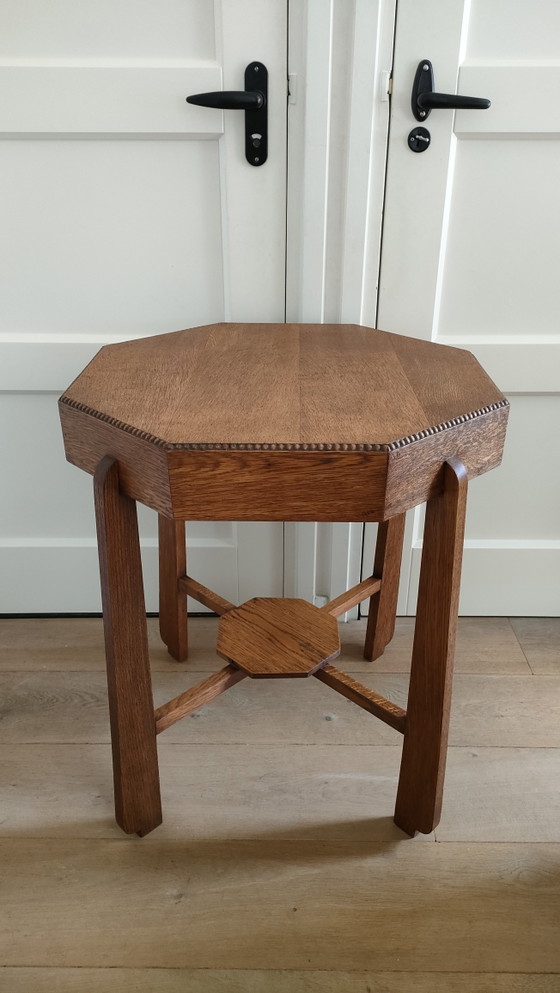 Image 1 of Table d'appoint Art Déco octogonale, table basse style Amsterdam School, table en chêne