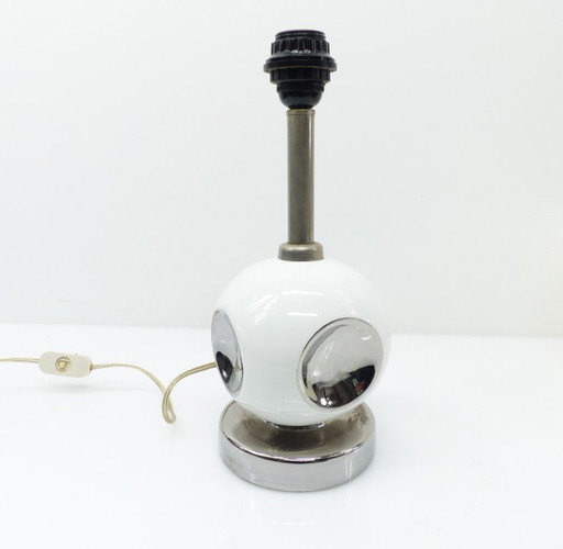 Space Age tafellampvoet van wit keramiek en chroom - 1970