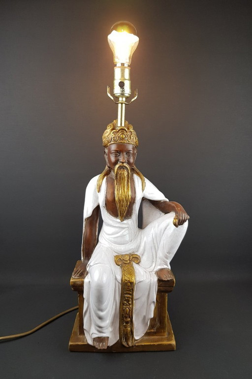 Vintage Mid-Century Ugo Zaccagnini Terracotta Table Lamp, Kwanyin Figure, Italian Pottery, 1950s/1960s