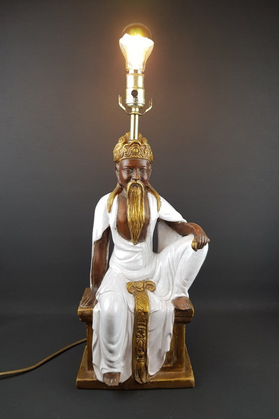 Image 1 of Vintage Mid-Century Ugo Zaccagnini Terracotta Table Lamp, Kwanyin Figure, Italian Pottery, 1950s/1960s