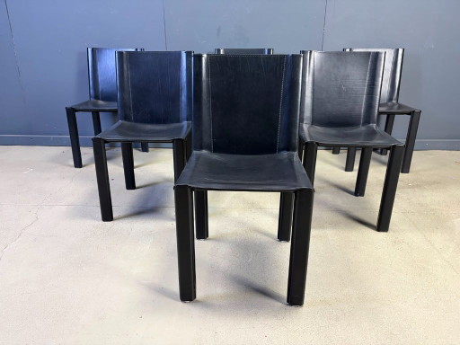 Carlo Bartoli eetkamerstoelen voor Matteo Grassi, set van 6 - jaren 80 – Leather, Metal