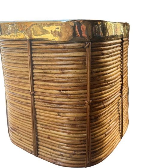 Image 1 of Korb aus Rattan und Messing | Italien | 1970er Jahre