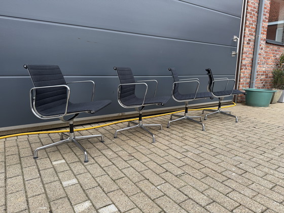 Image 1 of 4x Vitra Eames Ea107 office chairs, black hopsack and chrome