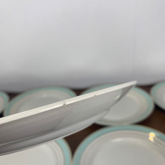 Image 1 of Set di 8 piatti piani Lunéville, modello &quot;Régence&quot;, verde acqua, fine XIX secolo