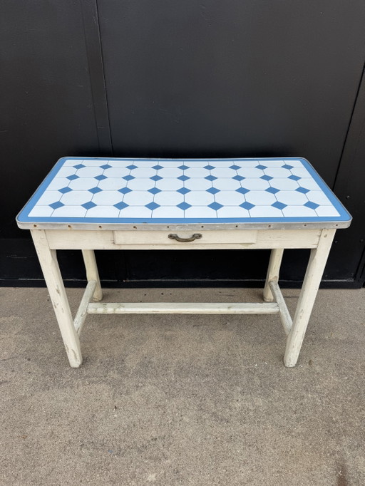 Jaren 50 Keukentafel Hout Geëmailleerd Plaatstaal