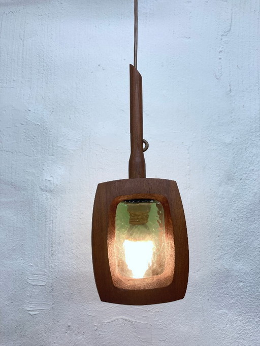 Small pendant lamp made of teak and glass by AB Stilarmatur, Tranås, Sweden, 1960s