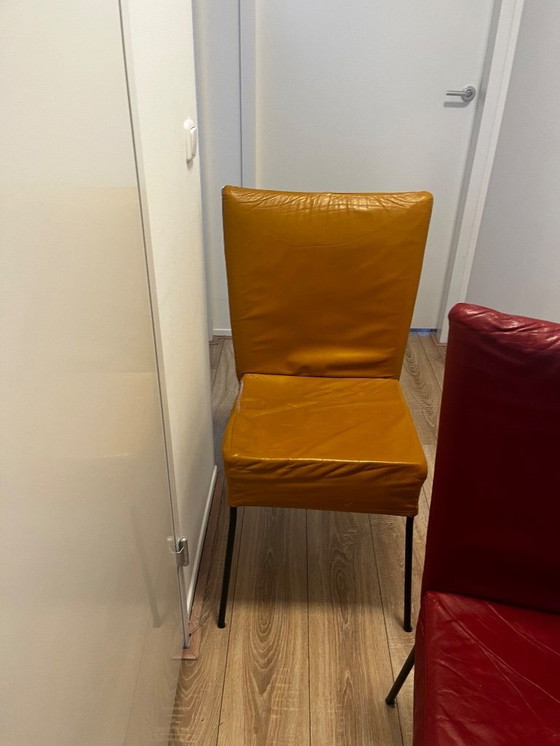 Image 1 of 3x gekleurde leren vintage eetkamer stoelen Montis Spica