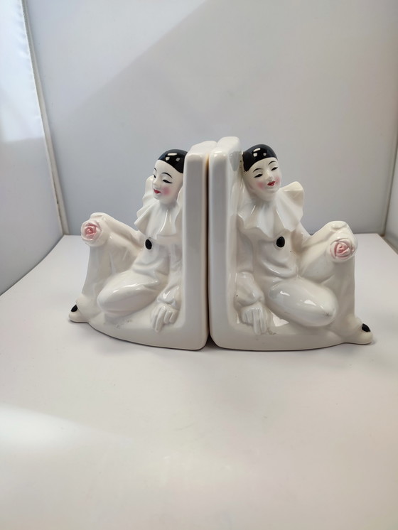 Image 1 of Pierrot Clown Vintage bookend X 2 ceramic white Eighties '80