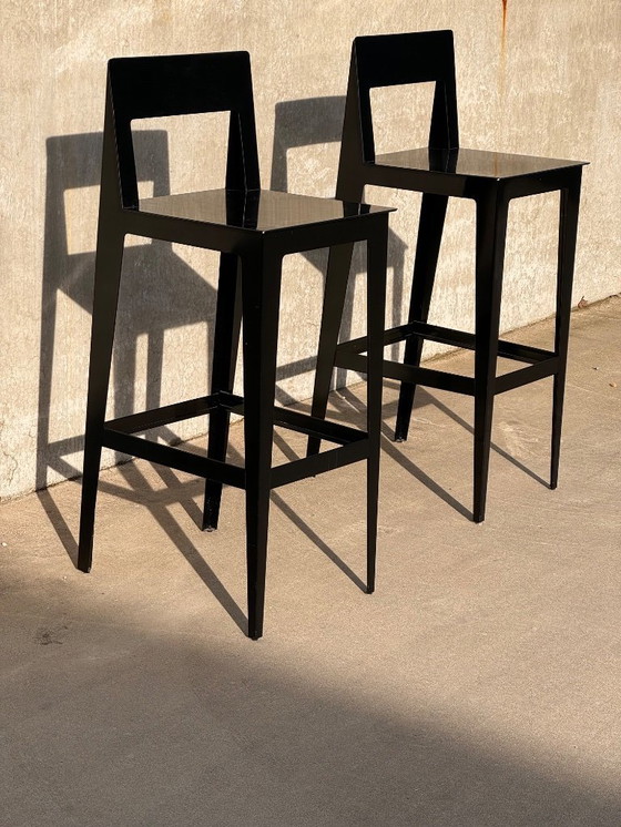 Image 1 of LIGNE ROSET set van 2 LA PLIEE barkrukken zwart staal