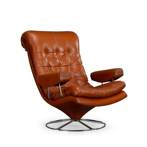 Dänischer Drehsessel im Mid-Century-Modern-Stil aus cognacfarbenem Leder, 1960er Jahre