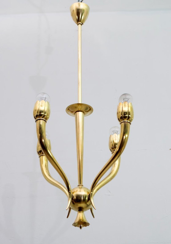 Image 1 of Lampadario italiano in ottone Art Déco, anni '40