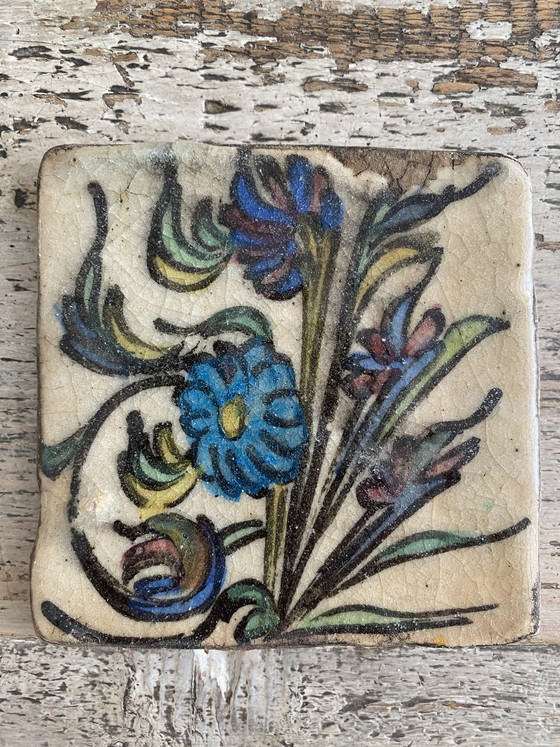 Image 1 of Persian Tiles Qajar Dynasty Floral Motif 10 Pieces