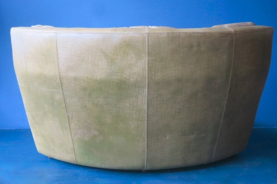 Image 1 of Sillón esquinero grande de cuero verde oliva con diseño de patchwork, década de 1970.