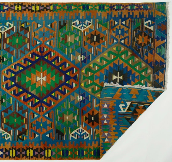 Tappeto Kilim anatolico vintage 325x165 cm – Grande tappeto geometrico colorato in lana tessuto a mano a (photo 9 of 10)