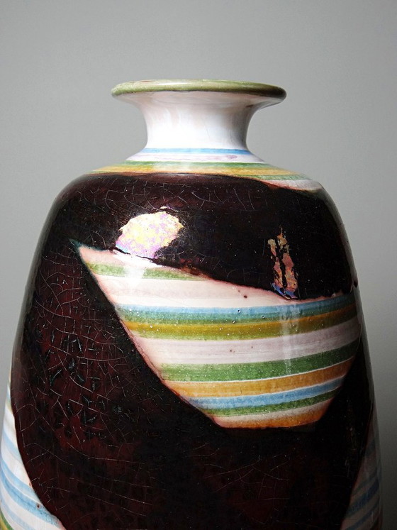 Large Vintage Handmade Ceramic Vase with Iridescent Luster 20th-21st Century – Artisanal (photo 8 of 13)