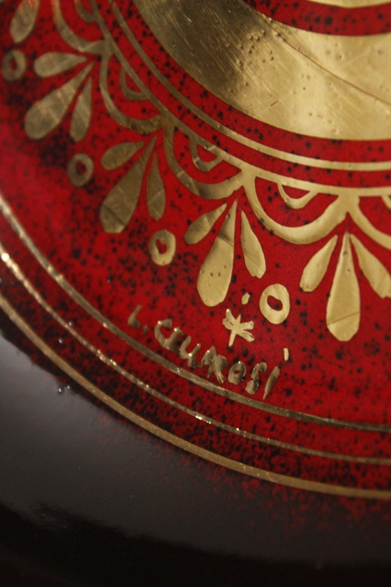 Image 1 of Grande piatto decorativo in ceramica con finiture dorate di Libero Cellarosi, Italia, anni '70